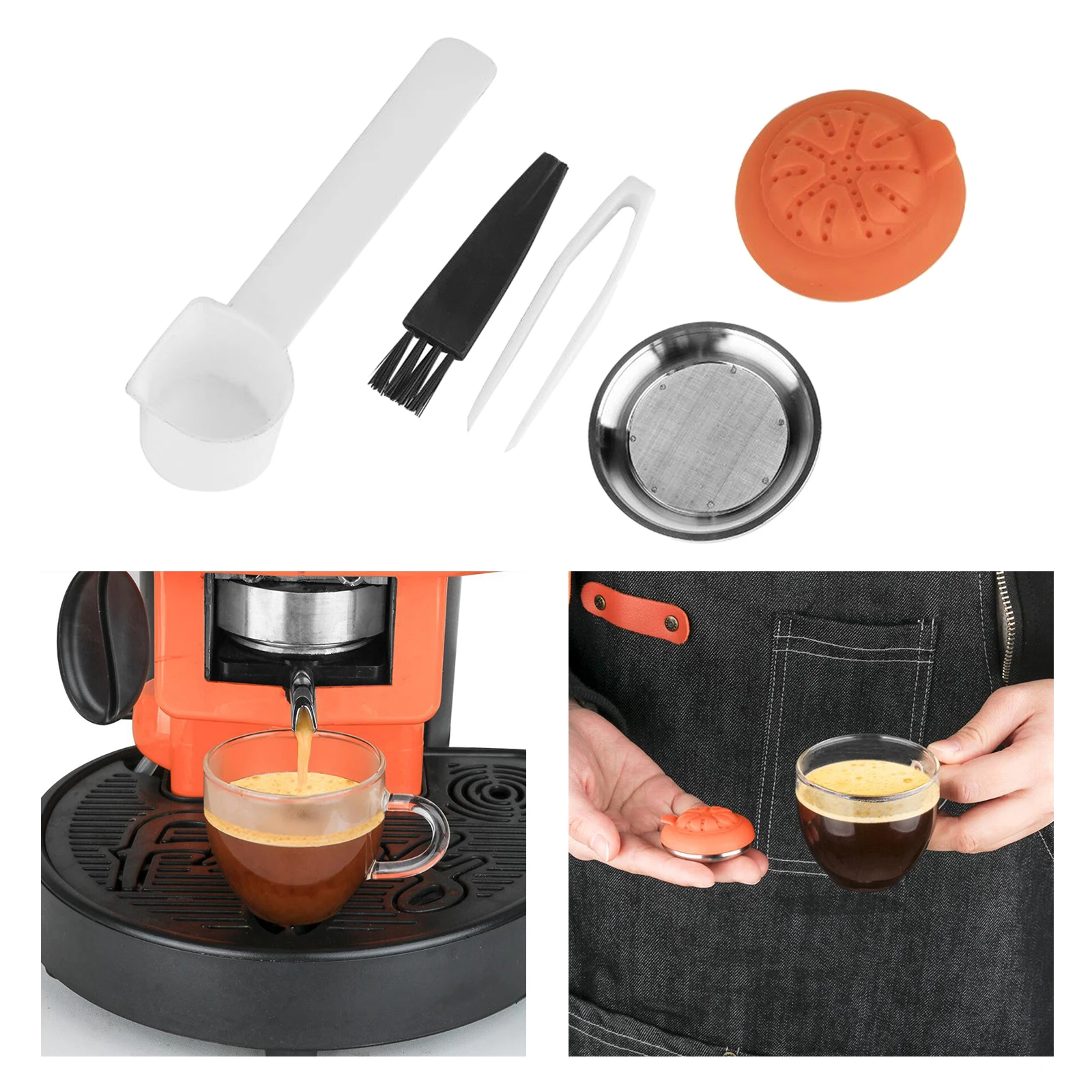 Reusable Coffee Capsules Pod Cup Stainless Steel Filter with Spoon And Brush | Дом и сад