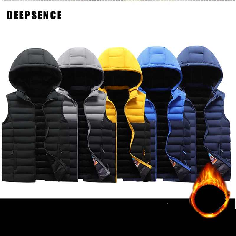 

Autumn and Winter Men's Hooded Vest Jacket Thickening Men's Windproof Warm Cotton-Padded Jacket Fashion Jacket Layering