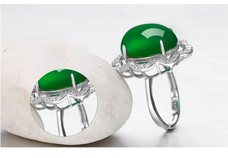 

S925 Silver color Sterling Natural Emerald Finger Ring Natural Turquoise Anillos De Wedding Bizuteria Jade Jewelry Gemstone Ring