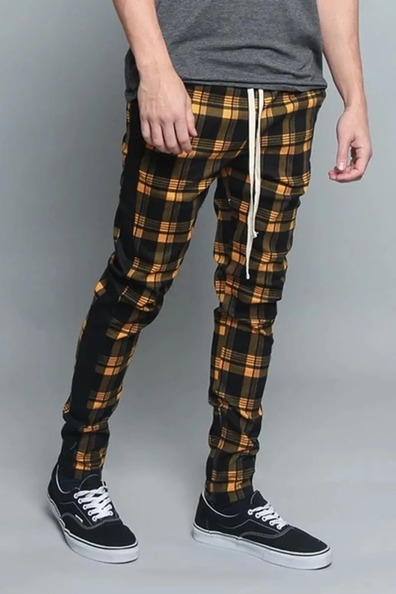 2019 spring and summer fashion pocket Men's Slim Fit Plaid Straight Leg Trousers Casual Pencil Jogger Pants |