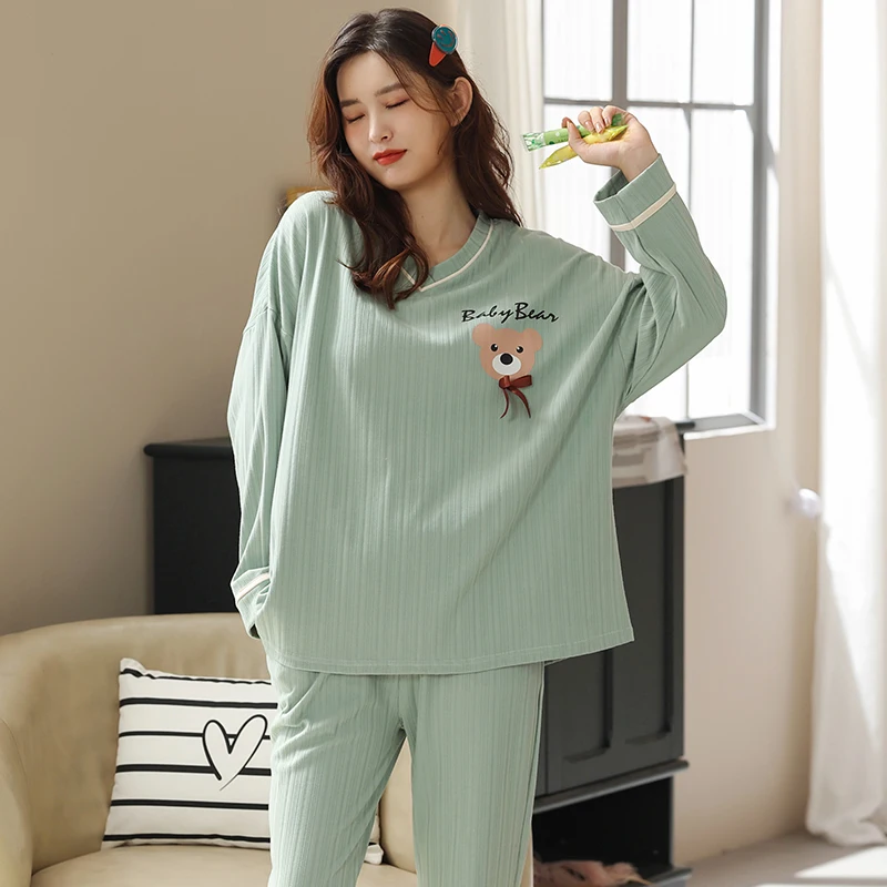 CAIYIER Spring Autumn Women's Sleepwear New Cute Cartoon Cotton Pajamas Winter Big Size 3XL Loungewear Home Clothing Homewear