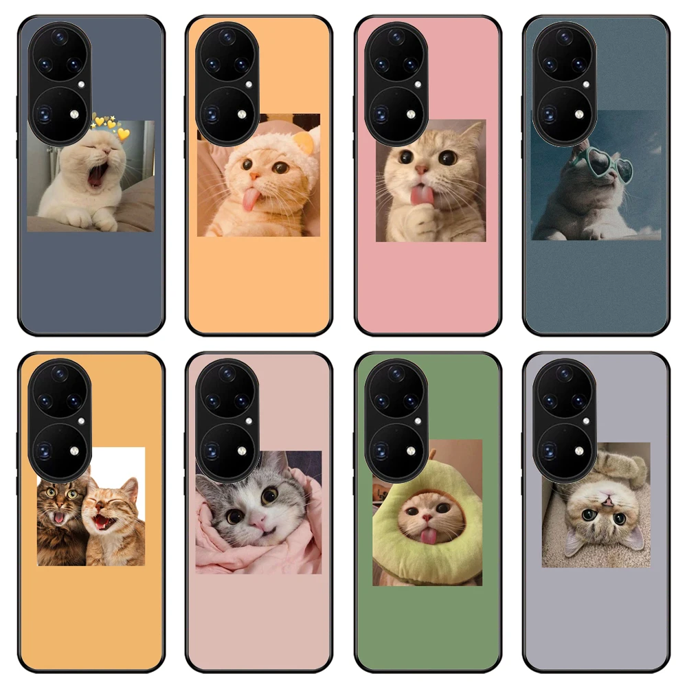 Cute Cat Phone Case For Huawei P30 P40 P50 Pro Mate 40 40PRO HONOR 50 50Pro 50SE Non-Slip Frame Phone Case