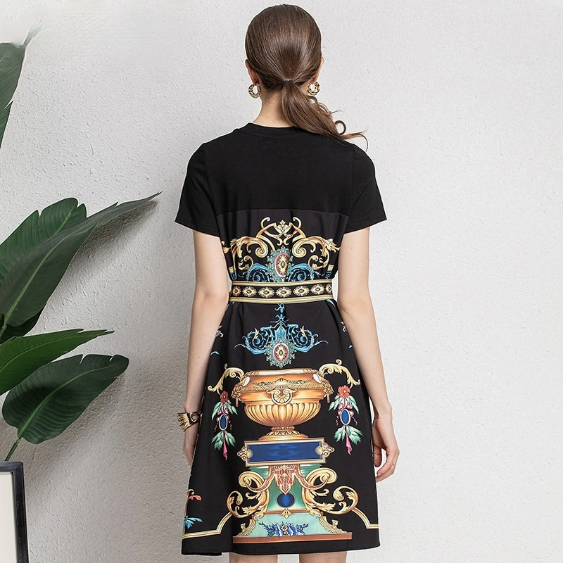 

Sanis 2021 Fashion Designer Summer Vintage Party Dress Women's Sleeveless Gorgeous Floral print A Line Black Short Dresses