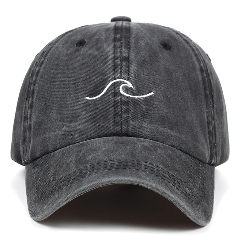 

Washed wave dad hat for women cotton embroidery wavy line baseball cap men hip hop snapback hat sea sports cap Bone Garros