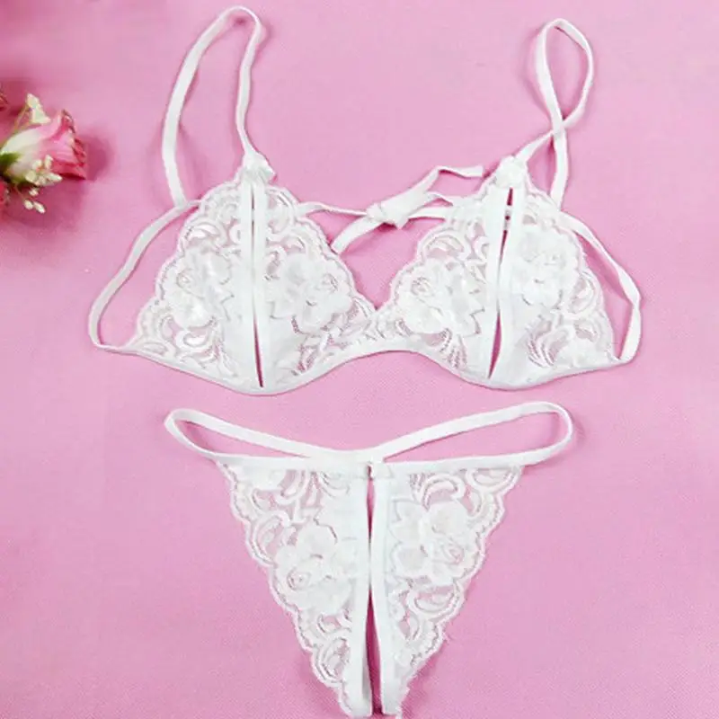 

2Pcs Bra And Panty Lingerie Set Women Fashion Lace Strappy Sexy Deep V-neck Bra Set Wire Free Sexy Lingerie Femme Bralette Set