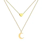 Минималистичное многослойное ожерелье из нержавеющей стали в форме сердца и Луны для женщин и девушек, чокер в форме Луны, ошейник, многослойная цепочка, ювелирные изделия