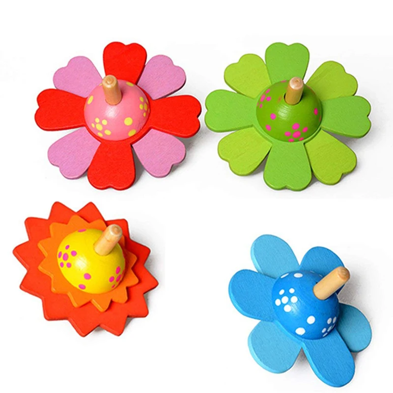 

Spinning Top Children Classic Toys Flower Wooden Spinning Top Traditional Intelligence Development Educational Wooden Kid Toy