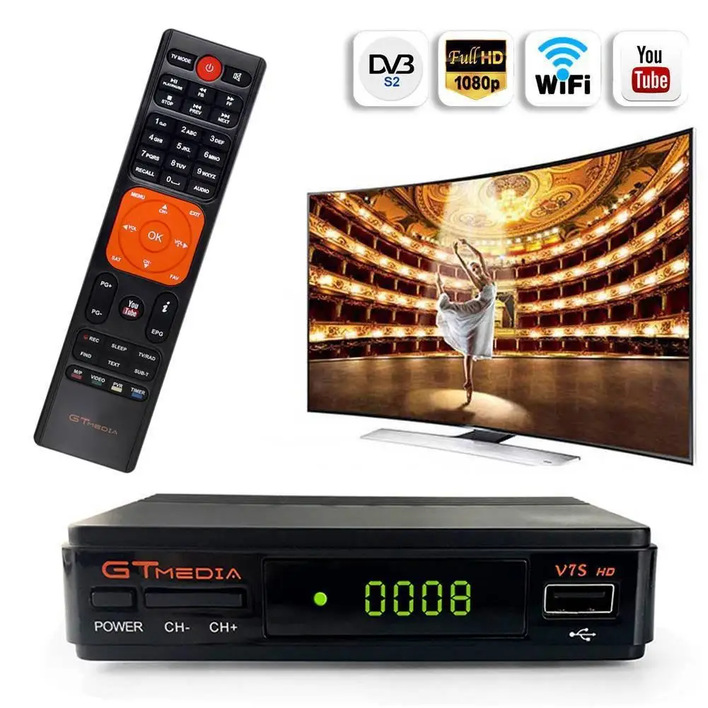 Беспроводной спутниковый приемник цифровая коробка Freesat/Gt медиа V7S HD fta dvb S2, V7HD набор обновления-top box
