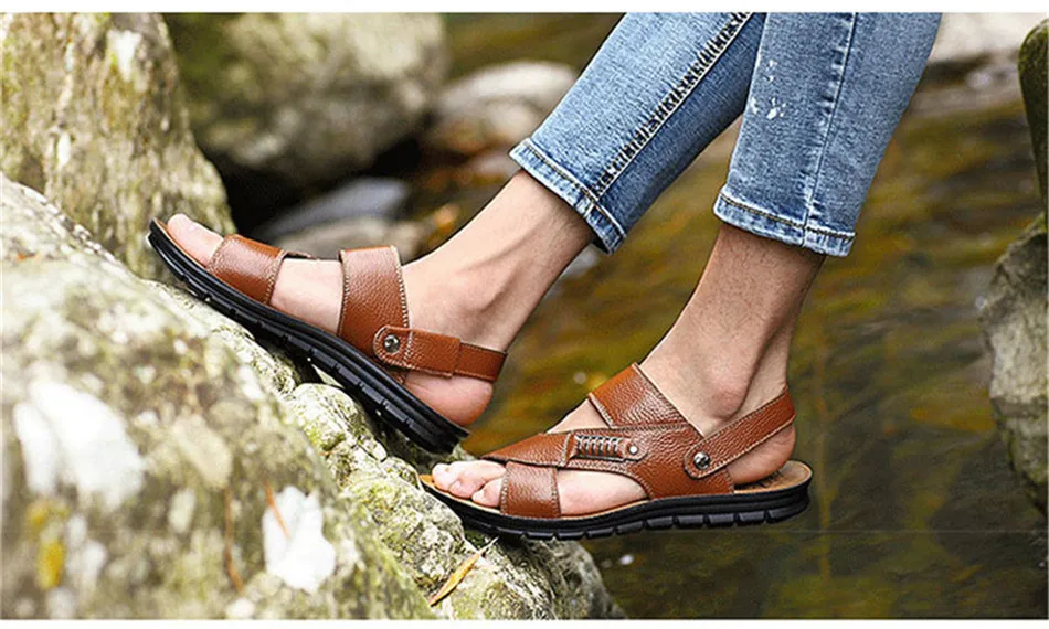 Пробковые мужские сандалии; Летние римские сандалии из натуральной кожи; мужская повседневная обувь; пляжные вьетнамки; мужские модные уличные шлепанцы; обувь