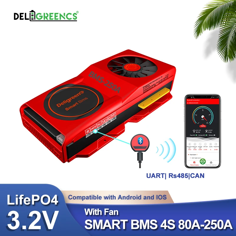 Смарт BMS 4S LiFePO4 3 2 V Bluetooth APP с кабелем Fan UART для ПК Rs485 NTC 80A 100A 120A 150A 200A 250A|Аксессуары