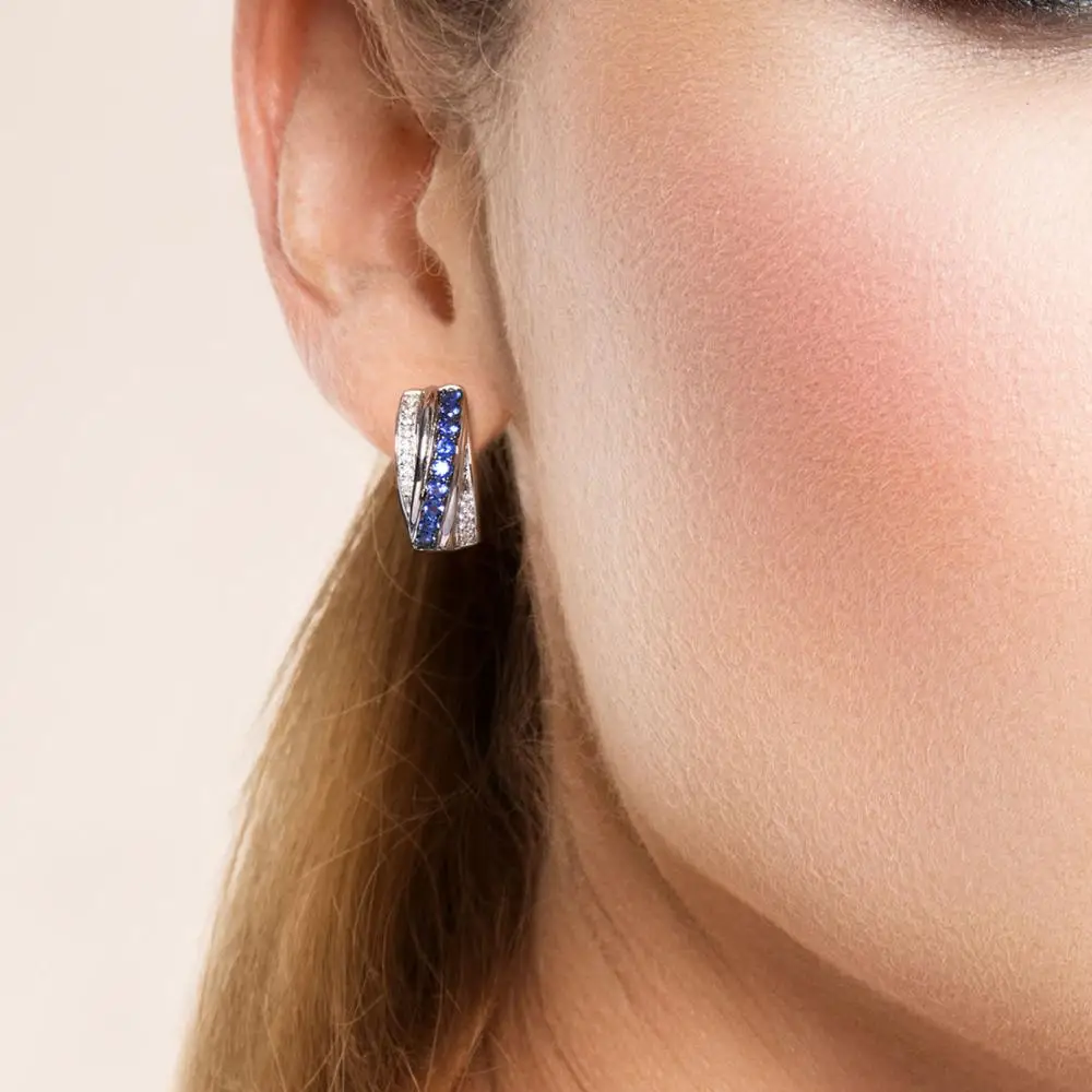 Фото SANTUZZA Silver Earrings For Women 925 Sterling Silver Stud Earrings Blue Nano Cubic Zirconia brincos Elegant Fashion Jewelry №5