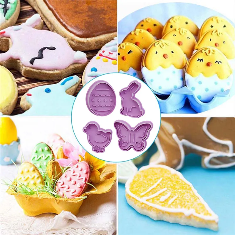 

Easter Bunny Plastic Baking Mold Cute Butterfly Rabbit Chick Shape Plastic Cookie Cutter Home Party Biscuit Mold Cake Decoration