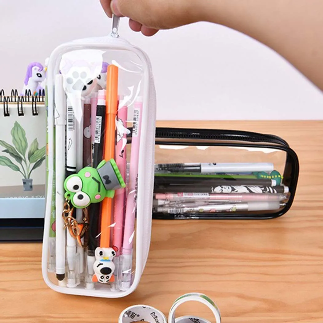 

Waterproof Dust-proof PVC Transparent Pencil Case Simple Zipper Pen Holder Pouch School Stationery Travel Cosmetic Bag