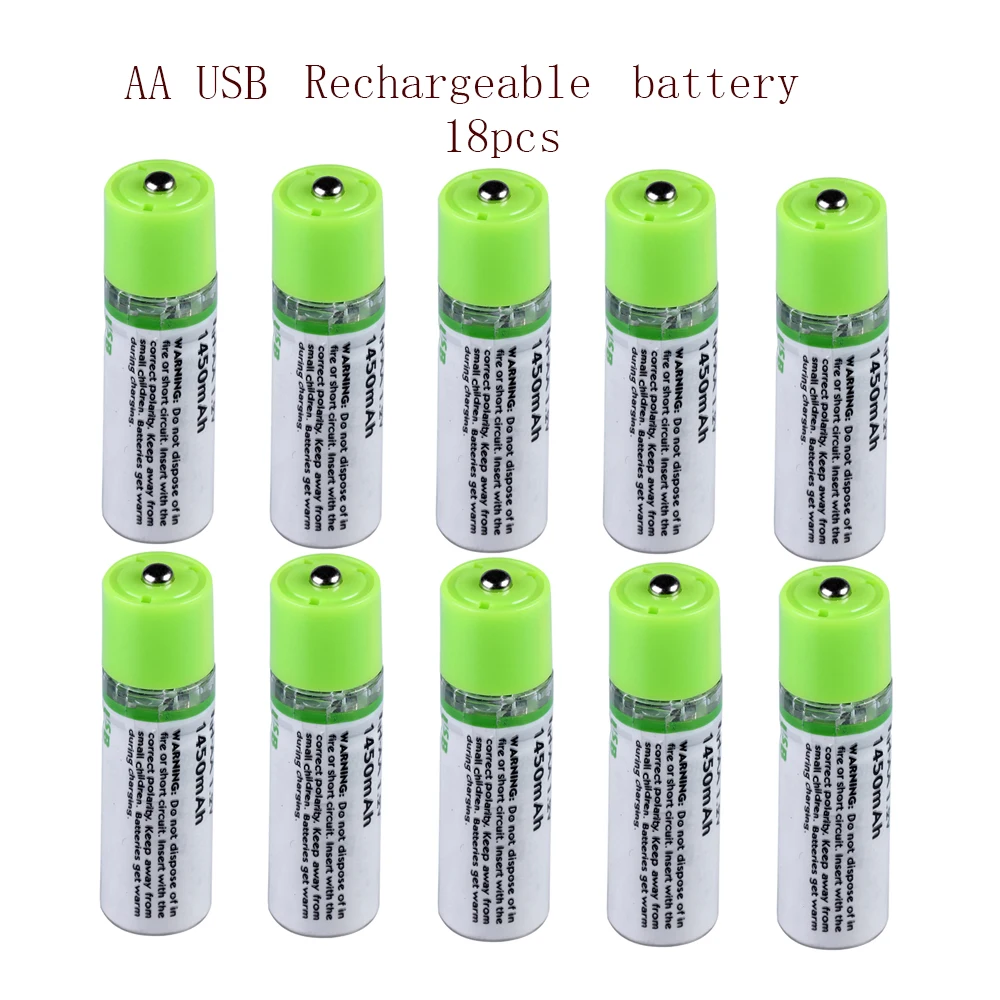

18pcs AA 1.2V 1450mAh USB Rechargeable Battery Quick Charging Li-po High Quality 2A Batteries Bateria RoHS CE