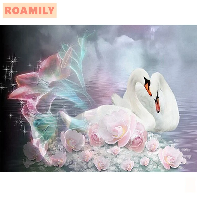 ROAMILY 3D вышивка крестиком алмазная живопись лебедей картина стразы на