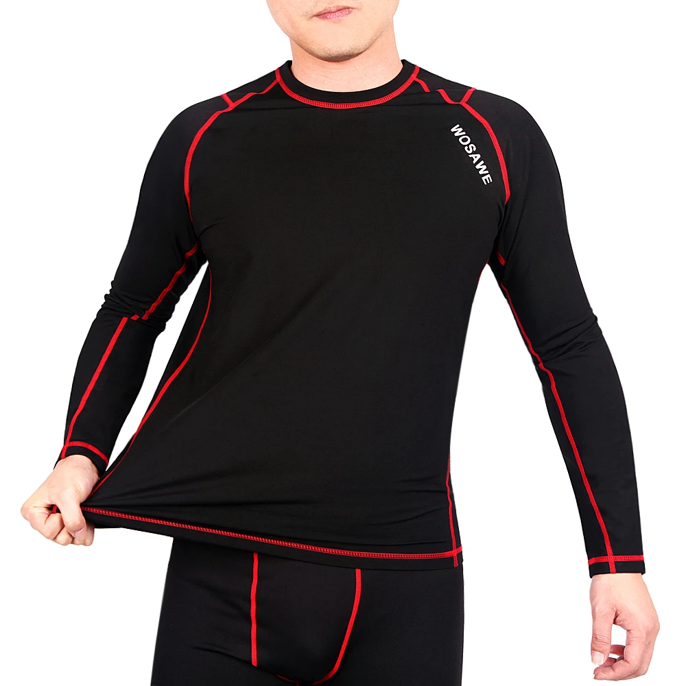 WOSAWE Running T-Shirt Fleece Thermal Underwear Winter Long Johns Tops Fitness Gym Shirts for Jogging Cycling Sports Base Layer