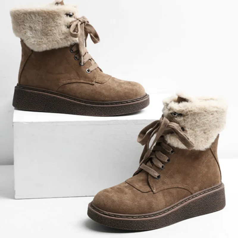 SWONCO/женские зимние ботинки из замши Женская зимняя обувь на танкетке Женские