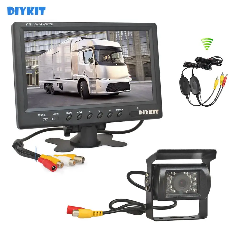 

DIYKIT беспроводной 12 В DC 9 дюймов ЖК-дисплей заднего вида Автомобильный Монитор водонепроницаемый CCD обратный резервный автомобильный грузов...