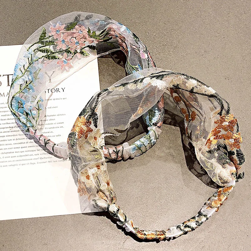 

Korean Style Lace Flower Elastic Hairband Headband For Women Girls Bezel Transparent Embroidery Fashion Turban Hair Accessories
