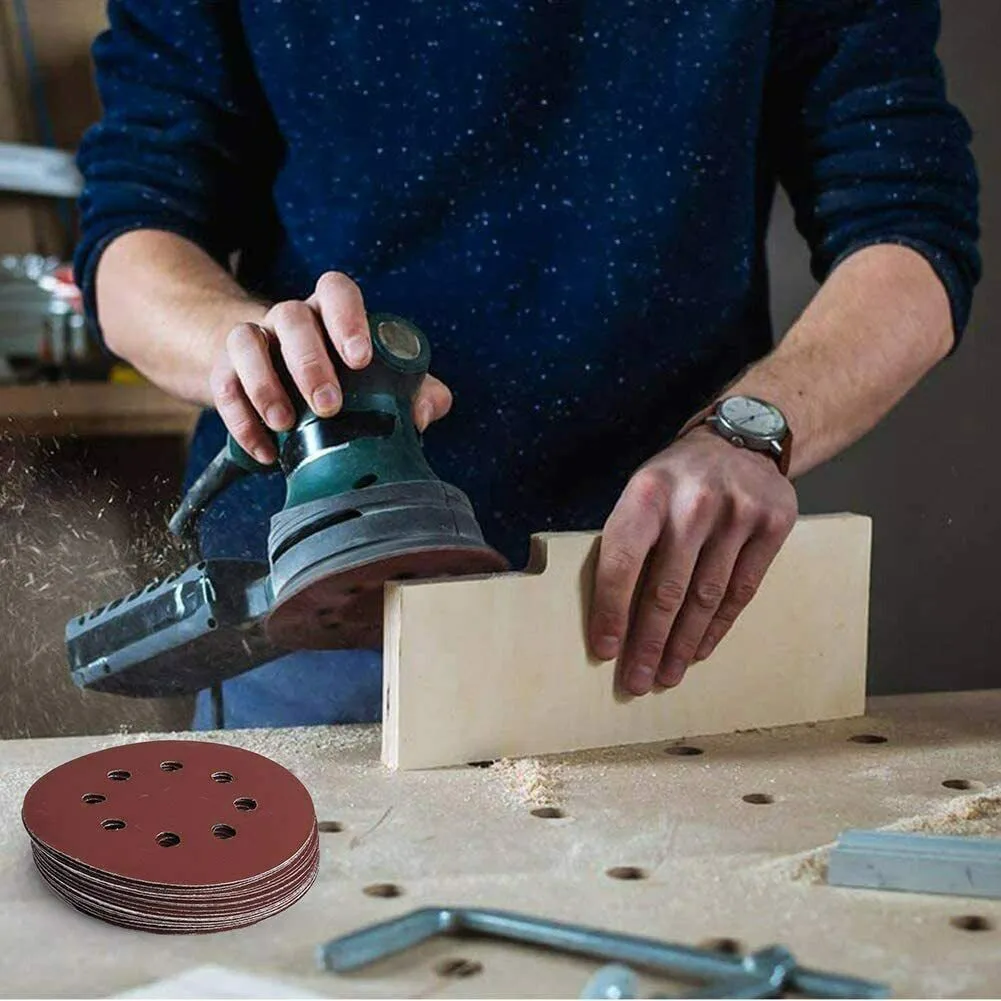 

5"125mm Sander Sandpaper Sanding 8 Hole 40/60/80/120/180 Grit With Sanding Pad Sandpaper Round Shape Sanding Discs Hook