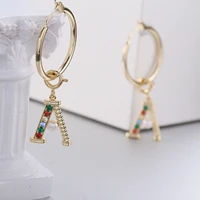 mydiy rainbow crystal initial letter hoop earrings dainty mixed metal alphabet minimalist earrings christmas valentines day gift