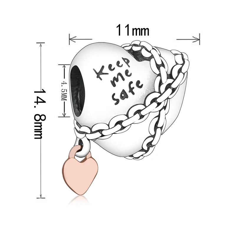 

925 Sterling Silver Keep me safe Heart Beads Charms Fit Original Charms Bracelets Jewelry Making for Girlfriend Gift