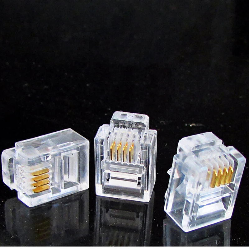 

100Pcs Durable 4 Core Telephone Network Connectors RJ11 6P4C Modular Plugs