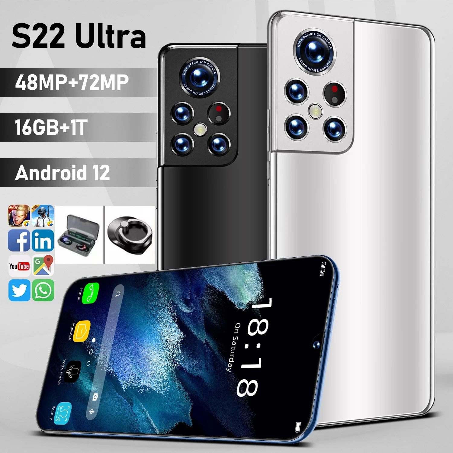 

Смартфон глобальная версия S22 Ultra, 16 ТБ, 32 Мп + 50 МП, 6800 мАч, 6,8 дюйма
