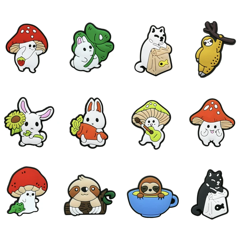 

12pcs a Set Cute Styles PVC Rabbit Shoe Charms Animals Decorations Shoe Accessories for Croc Jibz Kids Party Xmas Gifts