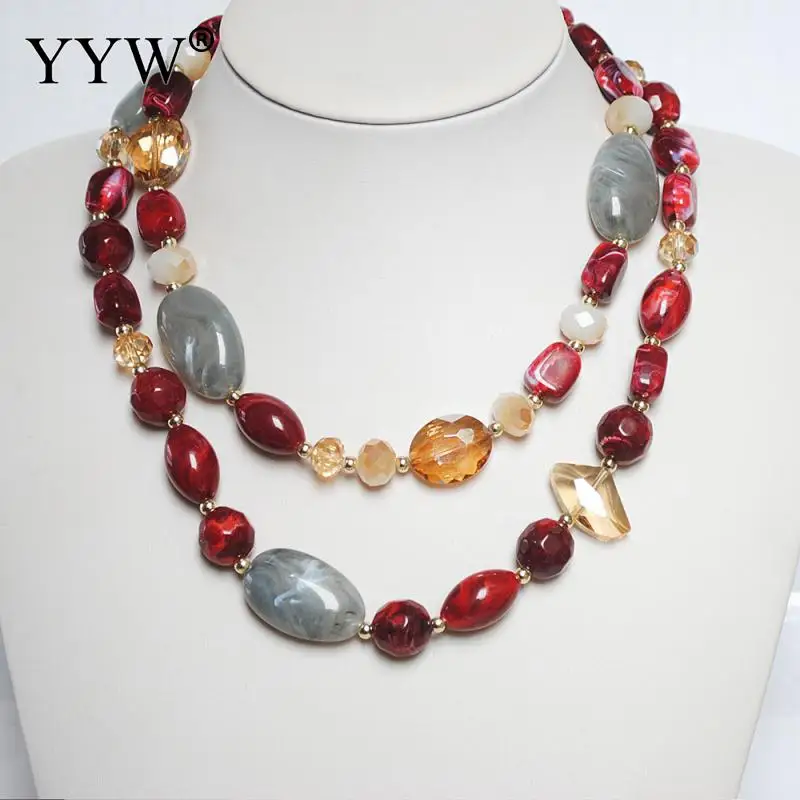 Luxury Women Double Layers Necklace Crystal Resin Beads Natural Stone Extender Chain Collarbone Clavicle Female Gargantilha | Украшения и