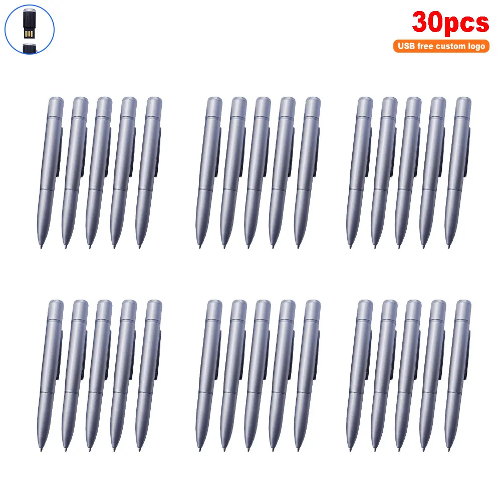 

bulk 30pcs free logo Usb metal flash ballpoint pen drive 32gb 64gb usb2.0 pendrive 16gb 8gb 4gb menory stick drive u disk 128gb