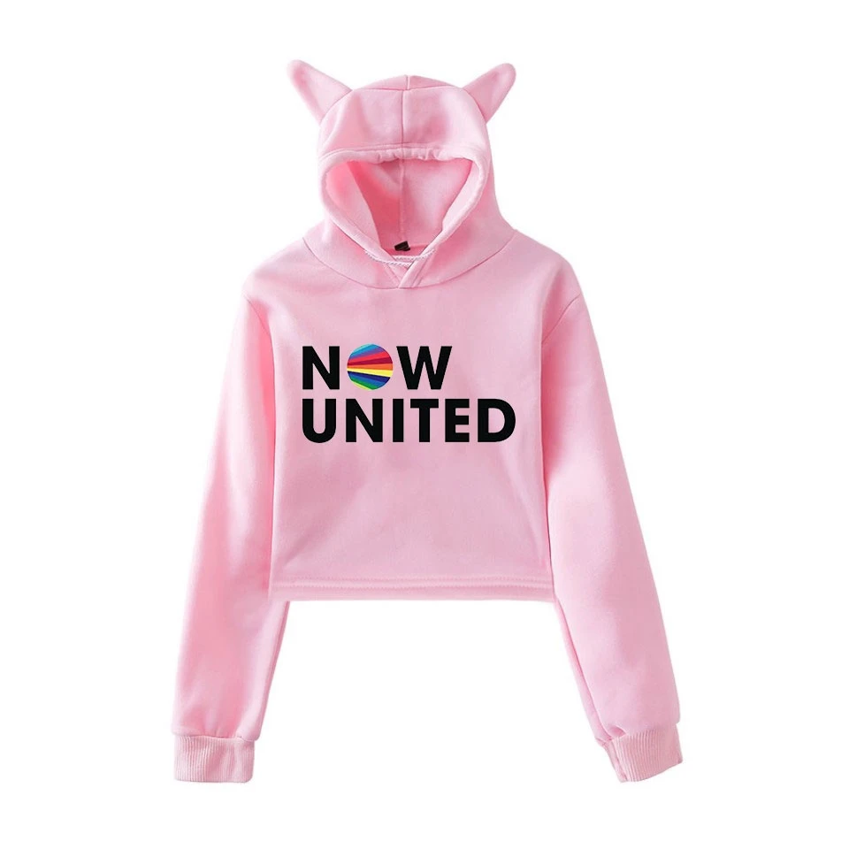 

Толстовка Now United, повседневные укороченные толстовки с котом для девочек, женский укороченный топ, Женская толстовка, пуловер с надписью Better...