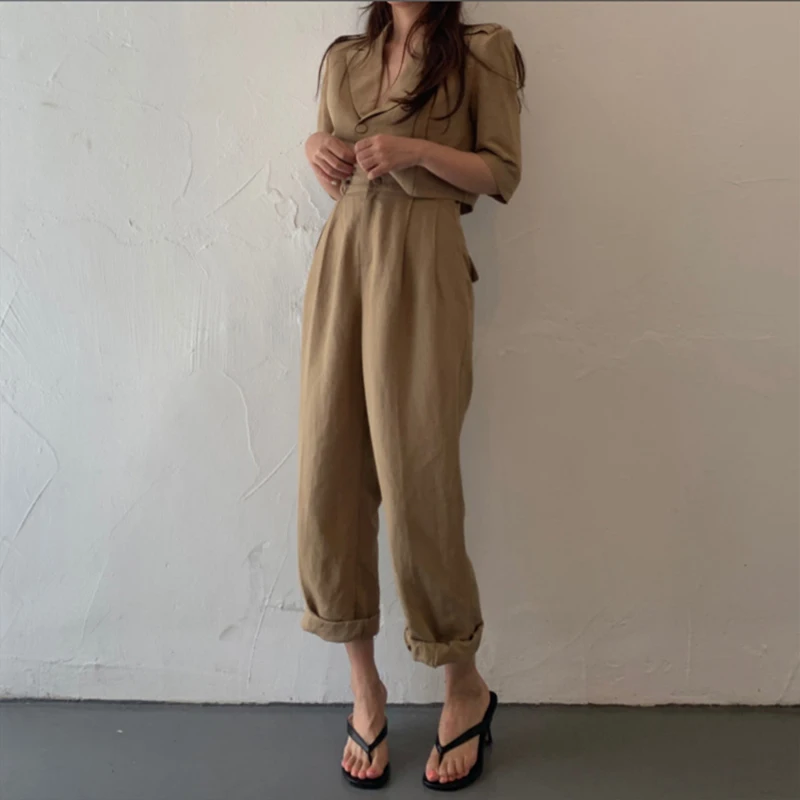 Женские летние костюмы 2020 комплект из 2 предметов брюки с высокой талией