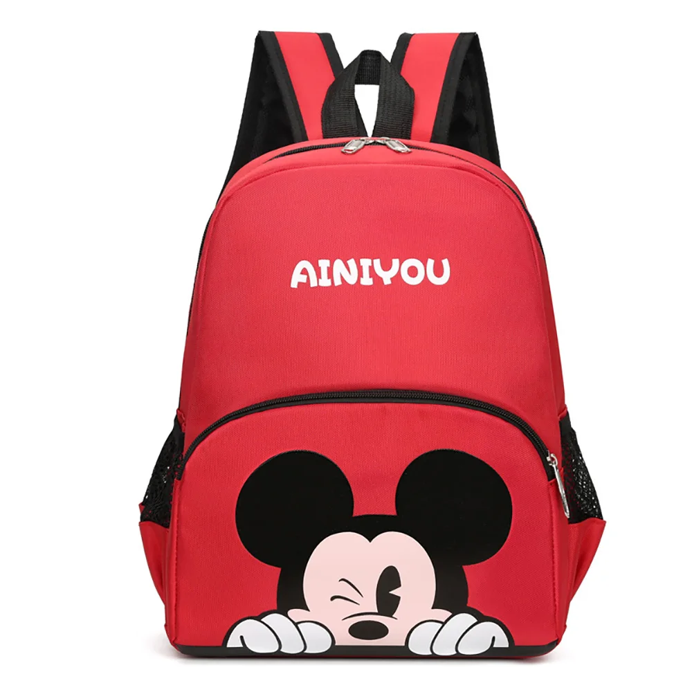 2021 New Disney Solid Color Children's School Bag Red Yellow Blue Pink Kindergarten Cute Cartoon Mickey Mouse Pattern Backpack