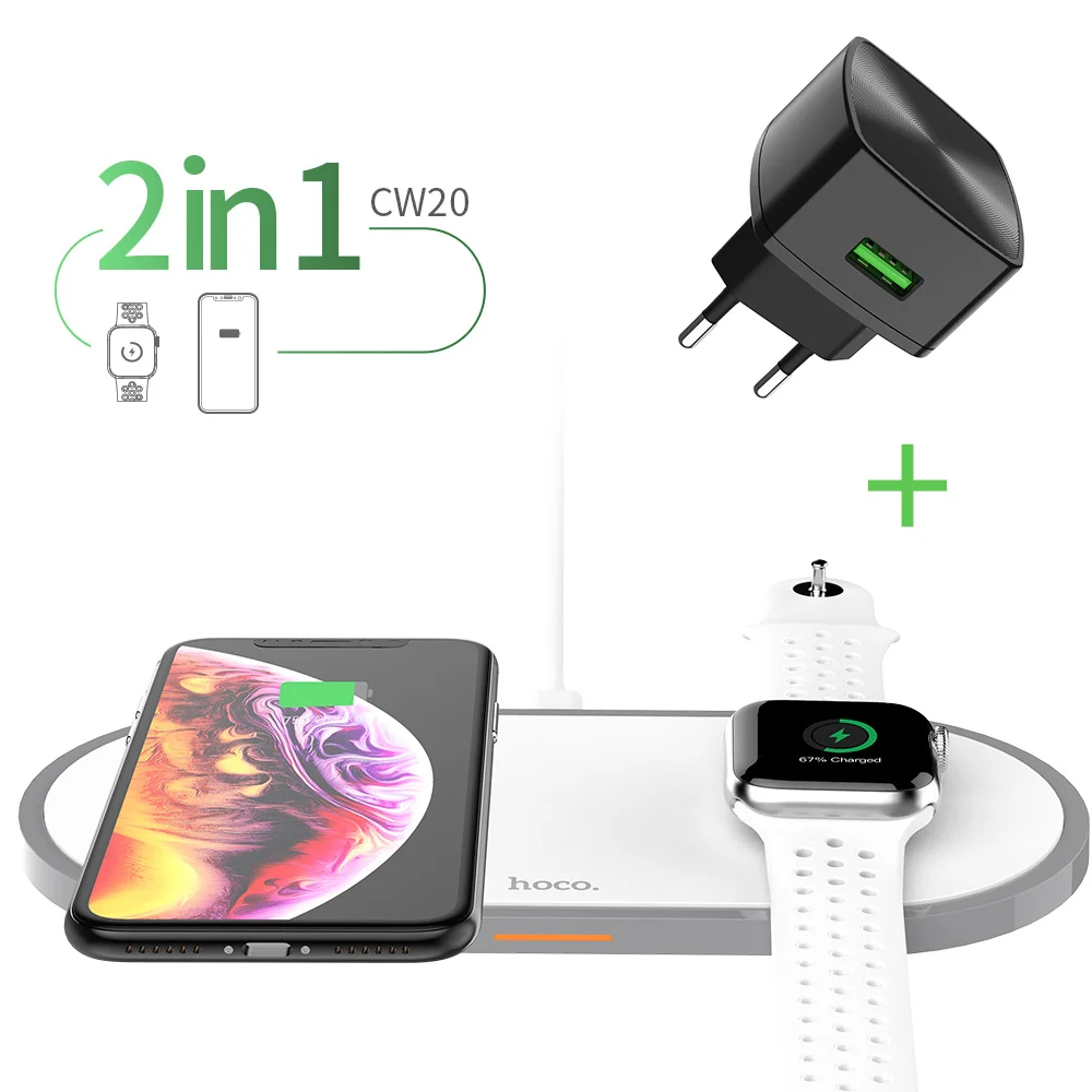 2 in 1 HOCO 3 в 1 Qi Беспроводное зарядное устройство для iPhone 11 pro X XS Max XR для Apple Watch 4 3 2 Airpods 10 Вт Быстрая зарядка для samsung S10 - Тип штекера: 2 in 1