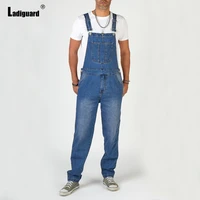 ladiguard plus size denim pants jumpsuit mens overalls retro blue romper stand pockets overall 2022 european style fashion jeans