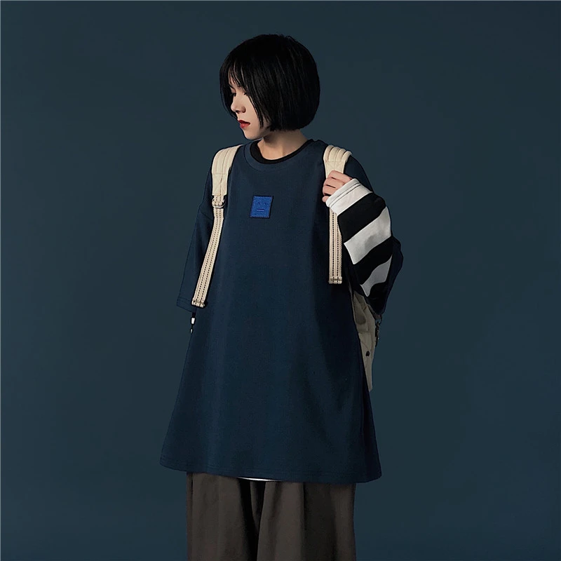 Женская футболка с коротким рукавом в Корейском стиле свободные синие Топы ретро