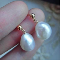 12 14mm white baroque pearl earring 18k ear stud jewelry flawless real aaa mesmerizing cultured wedding classic dangle natural