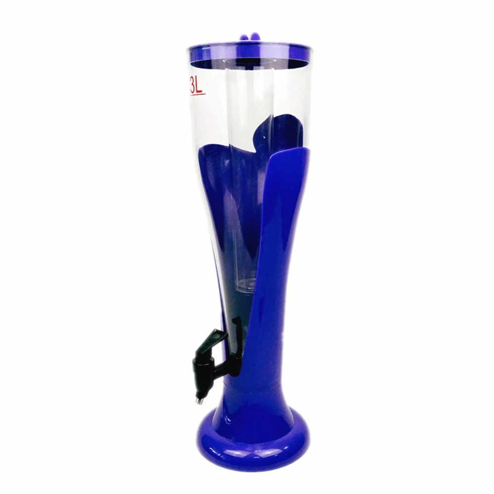 PlumWheat 3 Liters Blue Clover Design Beverage Dispenser Red Beer Tower with Ice Tube for Party Bar Restaurant Gift for Men BT13