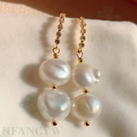 white baroque pearl earring ear drop dangle hook gift real fashion irregular natural aurora flawless wedding accessories