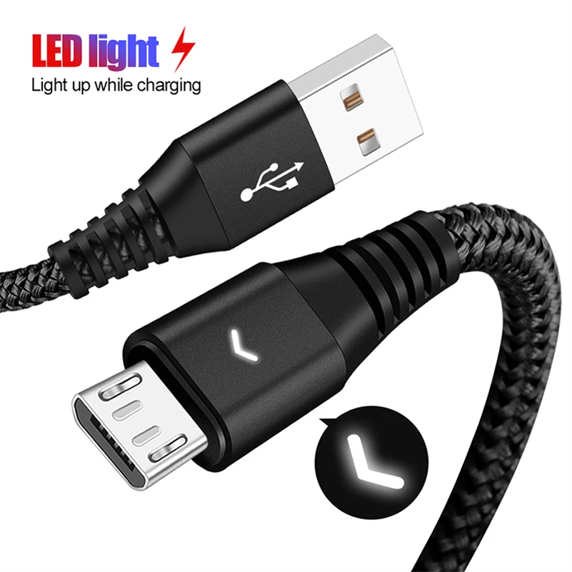Micro USB кабель 2.4A Быстрая зарядка нейлоновый плетеный для передачи данных Android