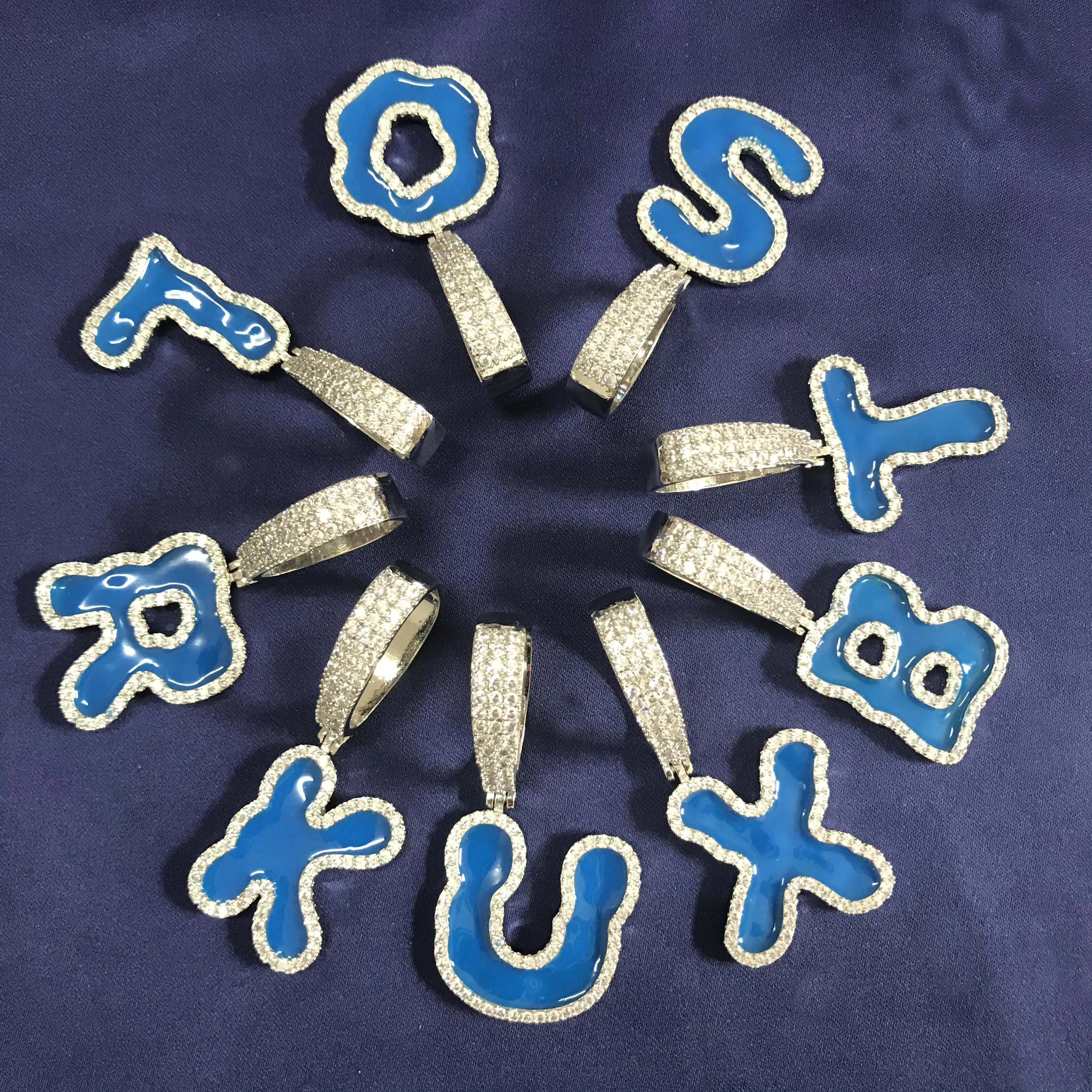 Новый тип красочные буквы ожерелье и кулон АААА кубический циркон синий с