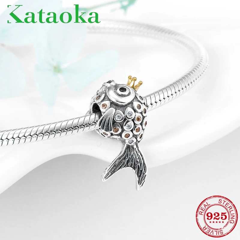 Сказочные золотые рыбки принцесса Аутентичные стерлингового серебра 925 CZ