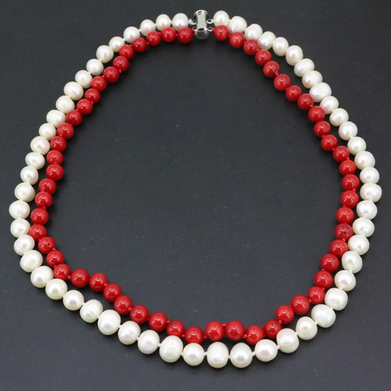 Ожерелье женское из красного кораллового камня диаметром 7 мм 8 9 2 ряда 18 19