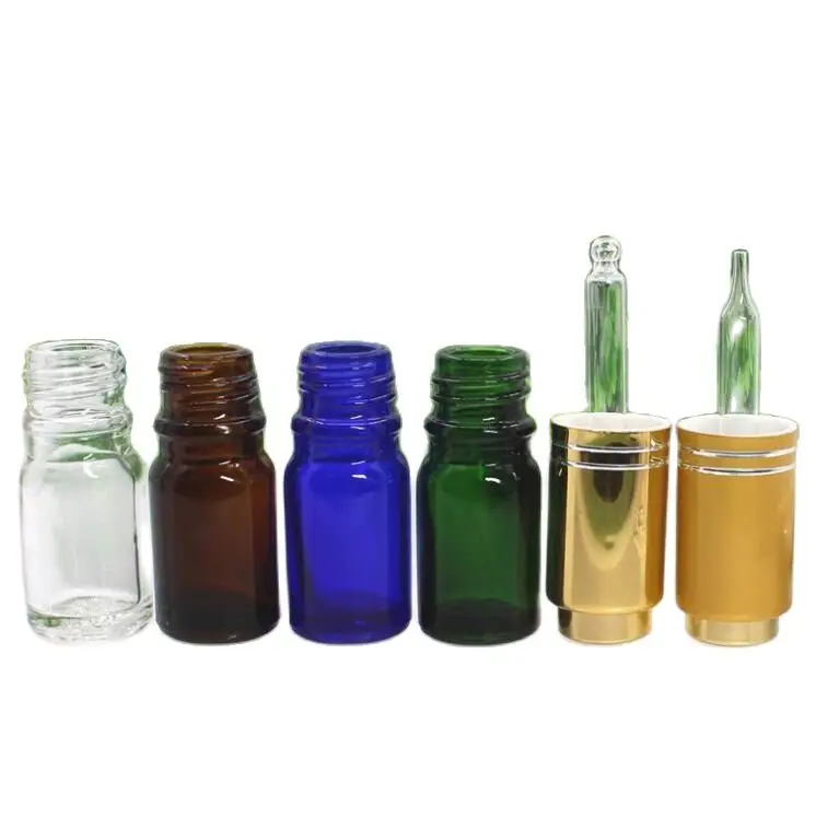 5 мл 50 шт. прозрачная/синяя/зеленая/коричневая стеклянная бутылка с серебристыми