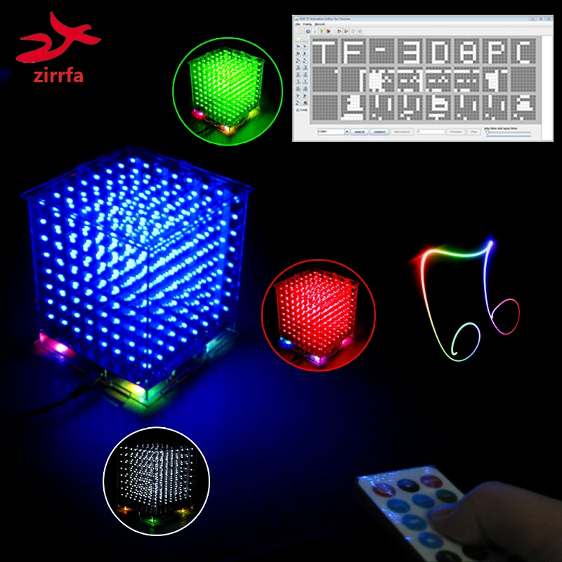 New led electronic diy kit 3D 8S 8x8x8 mini mp3 music light cubeeds built-in audio spectrum for TF card | Электроника