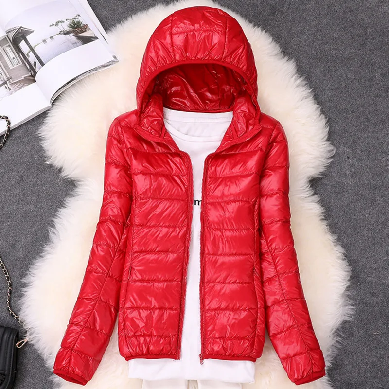 Женская зимняя куртка яркий пуховик женская короткая ультратонкая однотонная