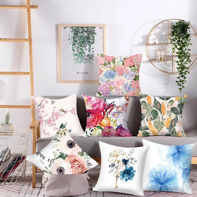 

Flower Pattern Decorative Sofa Cushion Cover Pillow Pillowcase Polyester Pink Throw Pillows Home Decor Pillowcover (45*45cm)