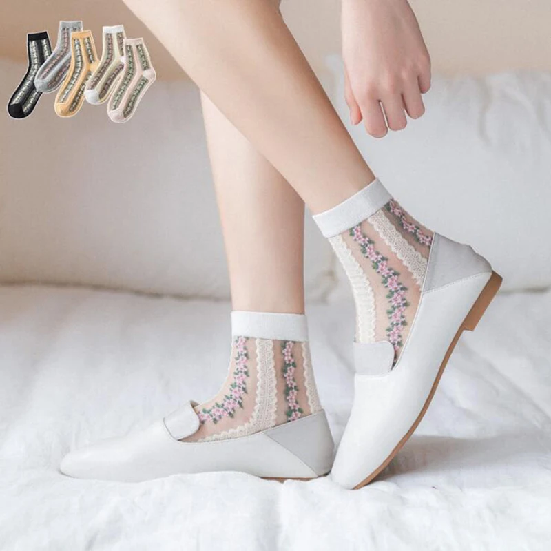 

New arrival Glass silk socks Japanese cute flowers ins women socks Korean ultra-thin breathable socks