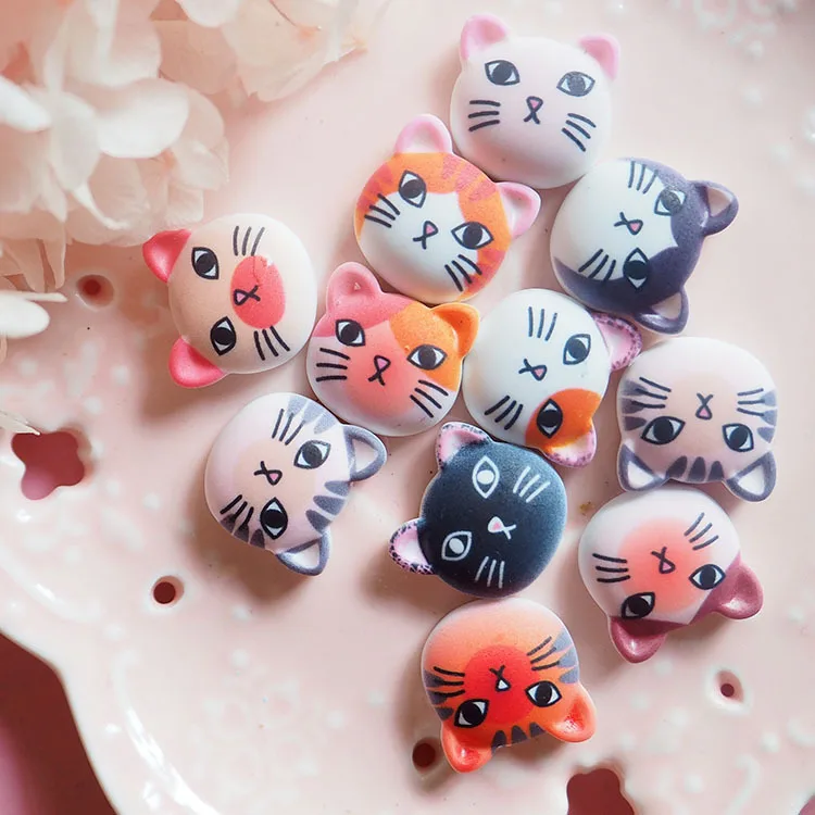 10 шт./лот кавайные Кабошоны с плоской задней поверхностью в виде кошачьей головы